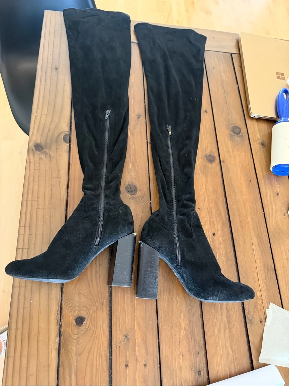 Jeffrey Campbell Black Over-the-Knee Suede Block Heel Boots